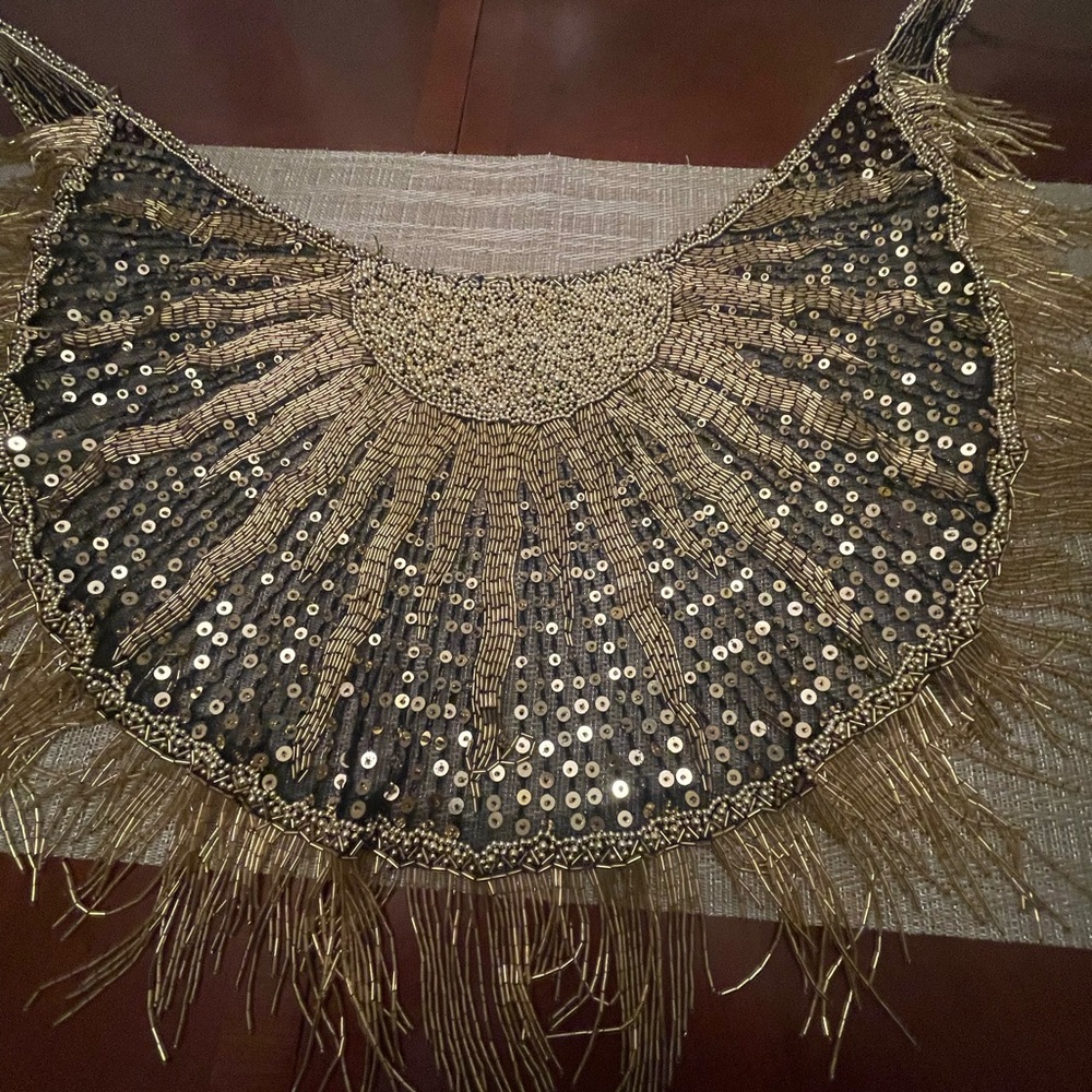 Black and Gold Sequin Fringe Top